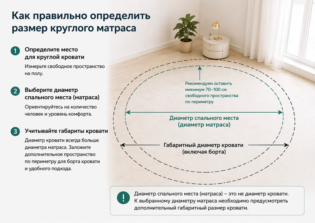 Размеры круглой кровати и диаметр матраса