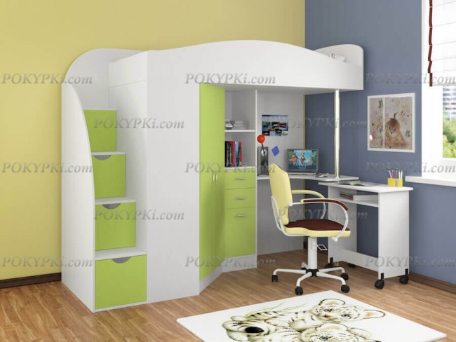Кровать-чердак с рабочей зоной и шкафом Теремок-1 Гранд