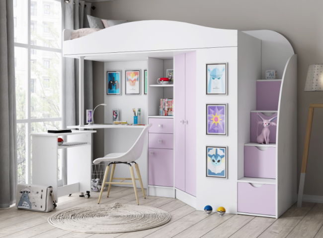 Кровать-чердак с рабочей зоной и шкафом Теремок-1 Гранд