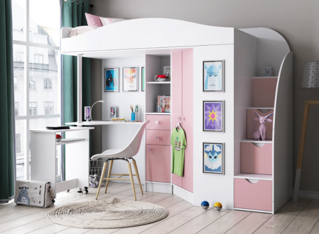 Кровать-чердак с рабочей зоной и шкафом Теремок-1 Гранд