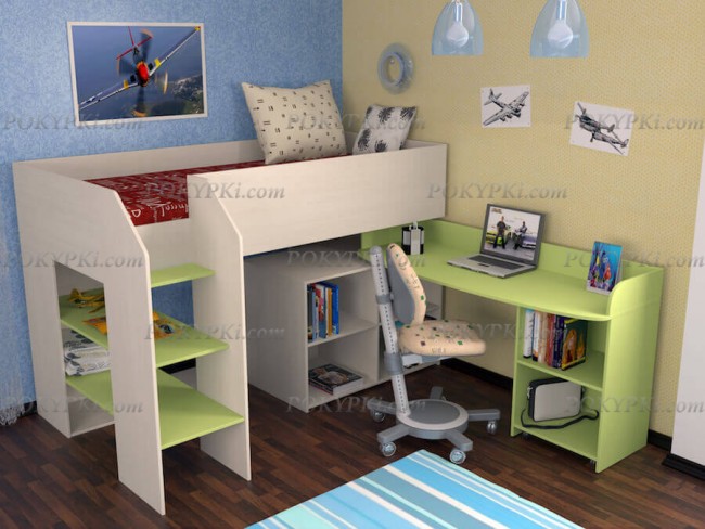 Кровать-чердак с рабочей зоной и шкафом Теремок-2 Кровать-чердак с рабочей зоной и шкафом Теремок-2
