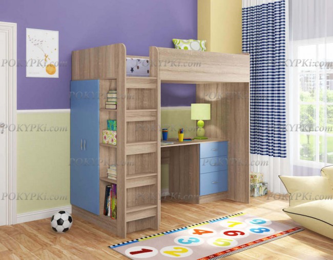 Кровать-чердак Теремок-3-дуб сонома