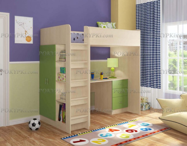 Кровать-чердак Теремок-3 -дуб молочный