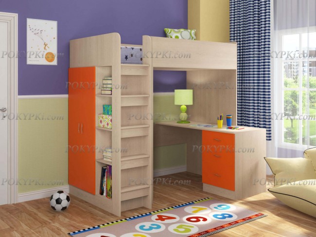 Кровать-чердак Теремок-3 -дуб молочный