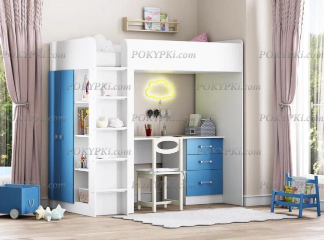Кровать-чердак с рабочей зоной и шкафом Теремок 3