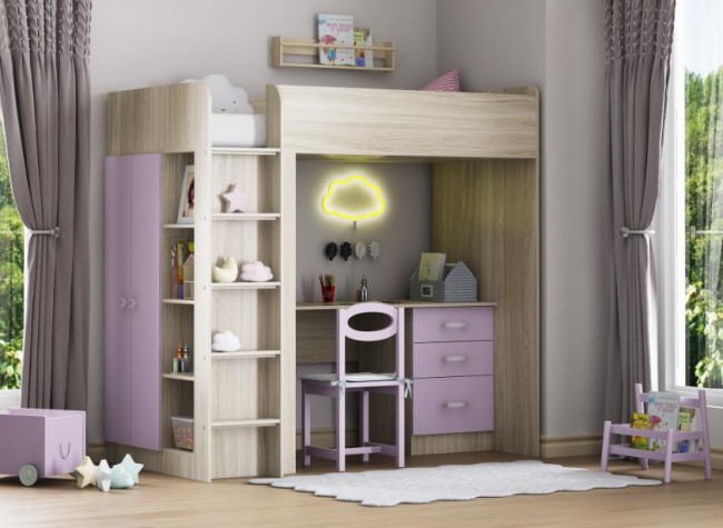 Кровать-чердак с рабочей зоной и шкафом Теремок 3