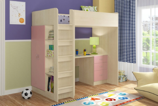 Кровать-чердак с рабочей зоной и шкафом Теремок 3