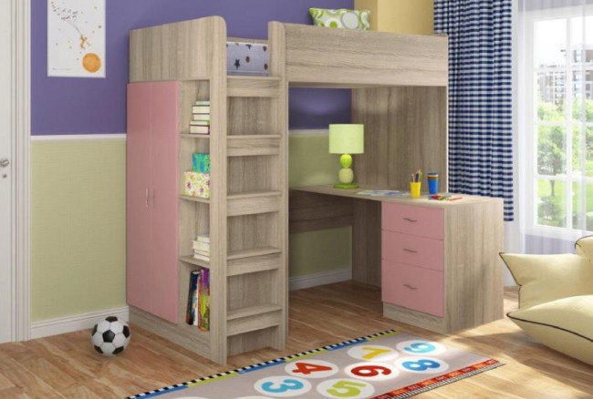 Кровать-чердак с рабочей зоной и шкафом Теремок 3