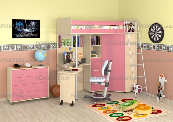 Кровать-чердак с рабочей зоной и шкафом Теремок М-85 Кровать-чердак с рабочей зоной и шкафом Теремок М-85