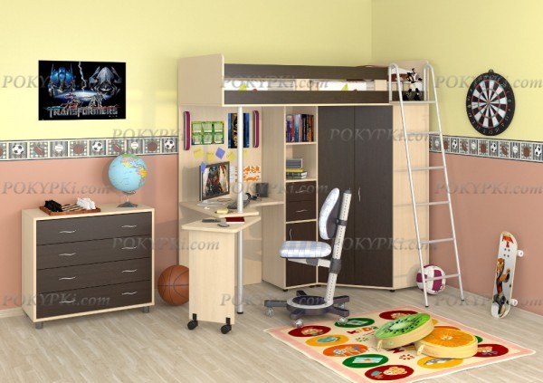 Кровать-чердак с рабочей зоной и шкафом Теремок М-85 Кровать-чердак с рабочей зоной и шкафом Теремок М-85