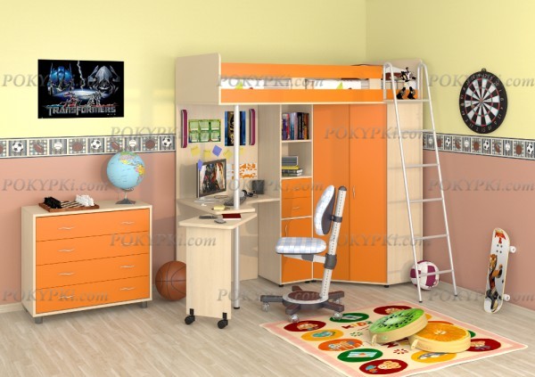 Кровать-чердак с рабочей зоной и шкафом Теремок М-85 Кровать-чердак с рабочей зоной и шкафом Теремок М-85