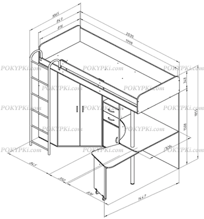 Кровать-чердак с рабочей зоной и шкафом Теремок М-85 Кровать-чердак с рабочей зоной и шкафом Теремок М-85
