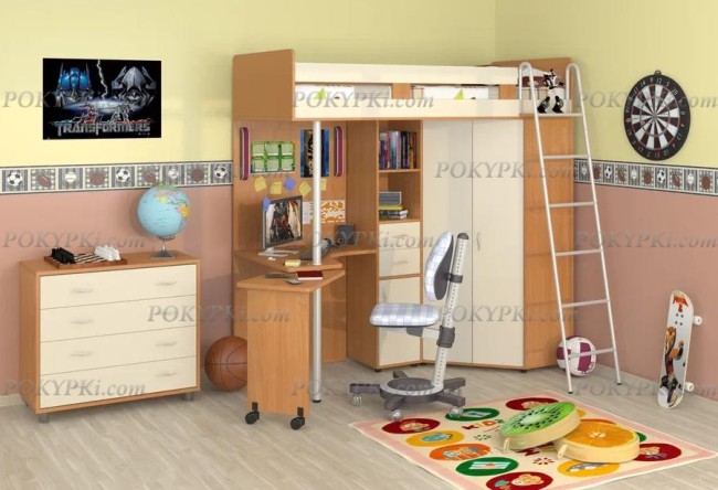 Кровать-чердак с рабочей зоной и шкафом Теремок М-85 Кровать-чердак с рабочей зоной и шкафом Теремок М-85