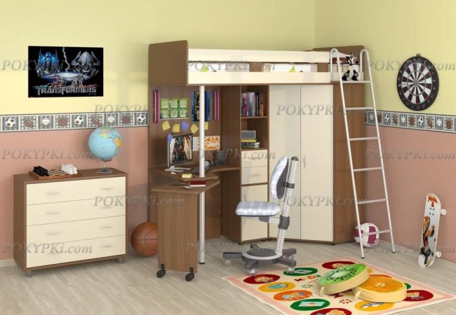 Кровать-чердак с рабочей зоной и шкафом Теремок М-85 Кровать-чердак с рабочей зоной и шкафом Теремок М-85