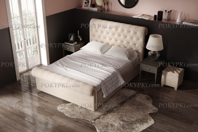 Двуспальная интерьерная кровать Шарлотта  с мягким изголовьем Двуспальная интерьерная кровать Шарлотта  с мягким изголовьем