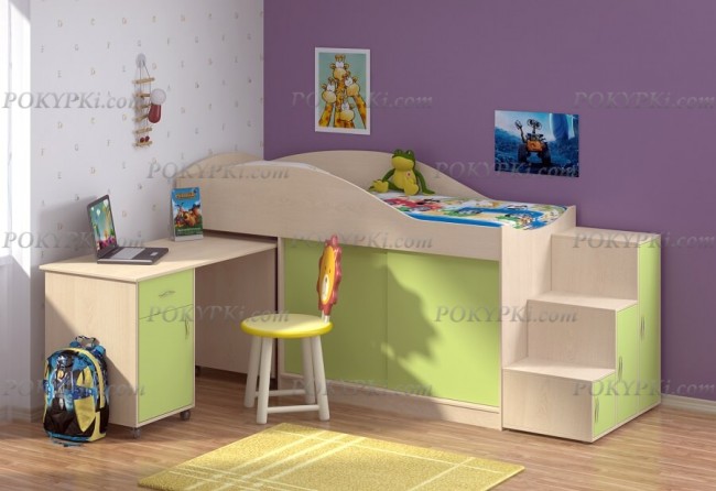 Кровать-чердак Дюймовочка 3-дуб молочный с Лестницей Дельта - 23.6