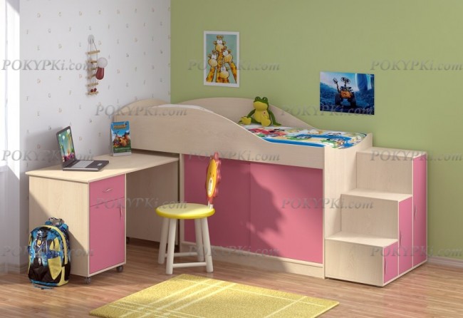 Кровать-чердак Дюймовочка 3-дуб молочный с Лестницей Дельта - 23.6 