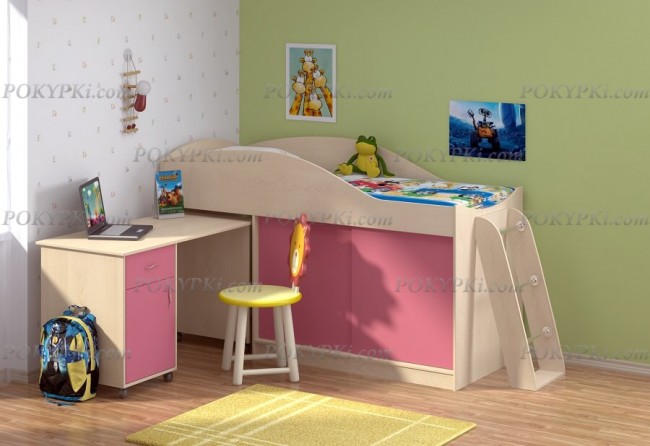 Кровать-чердак Дюймовочка 3-дуб молочный с Лестницей Дельта - 23.4​​ 