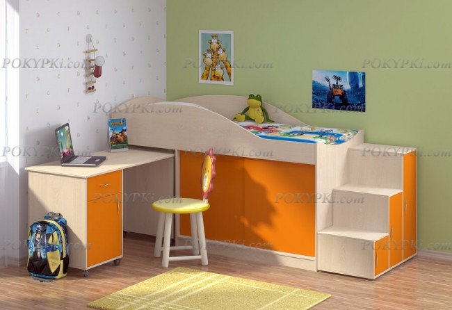 Кровать-чердак Дюймовочка 3-дуб молочный с Лестницей Дельта - 23.6