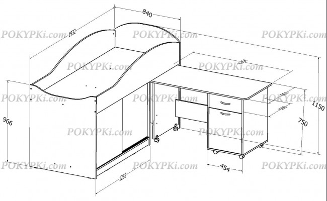 Кровать чердак с рабочей зоной и шкафом Дюймовочка 3