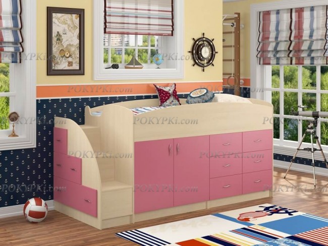 Кровать-чердак Дюймовочка 4-дуб_розовый