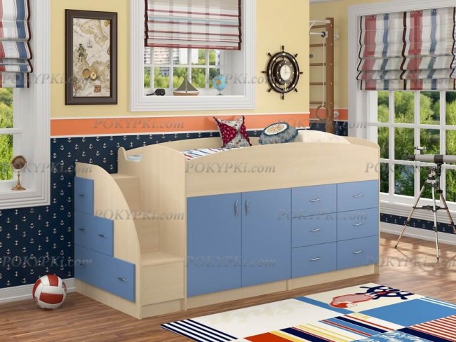 Кровать-чердак Дюймовочка 4-дуб_голубой