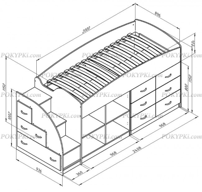 Кровать чердак рабочей зоной и шкафом Дюймовочка 4.1