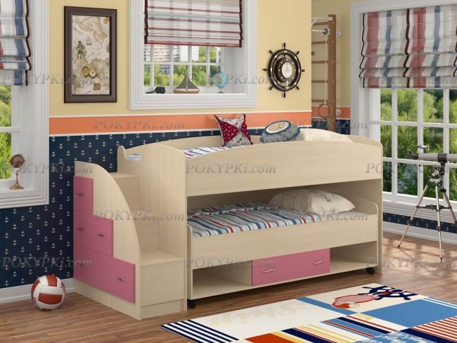 Кровать-чердак Дюймовочка 4.3-дуб_розовый