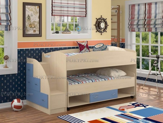 Кровать-чердак Дюймовочка 4.3-дуб_голубой