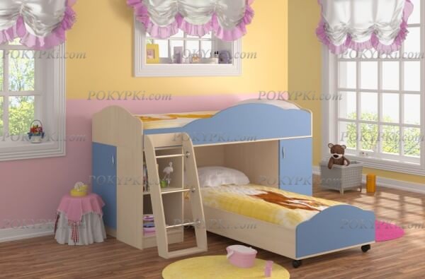Детская кровать двухъярусная с лестницей Дюймовочка 5.1