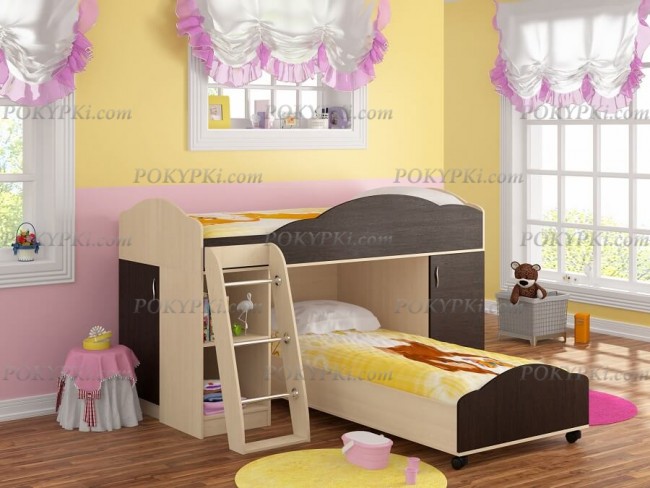 Детская кровать двухъярусная с лестницей Дюймовочка 5.1