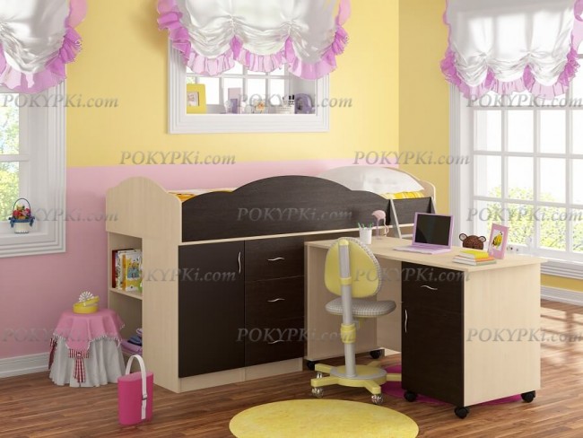 Кровать чердак с письменным столом и шкафом Дюймовочка 5.3