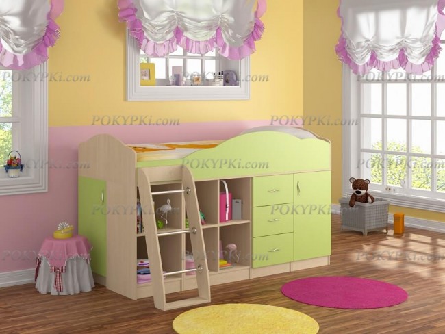 Кровать чердак со шкафом Дюймовочка 5.4