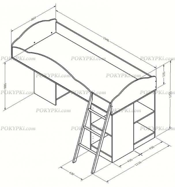 Кровать чердак со шкафом Дюймовочка 5.4