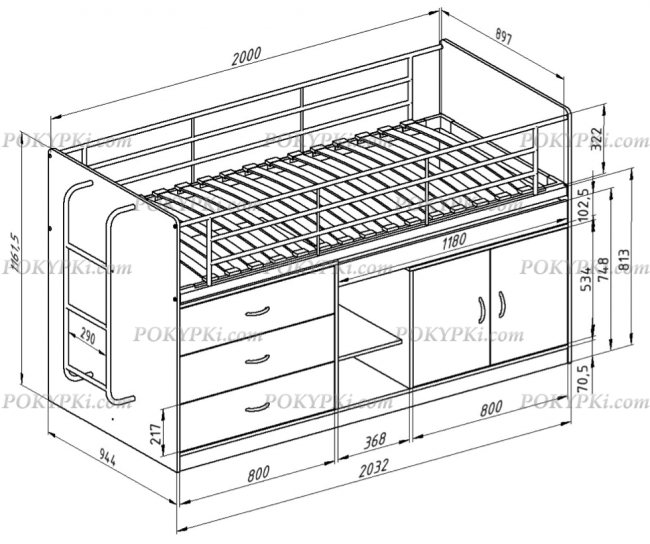Кровать чердак с рабочей зоной Дюймовочка 6