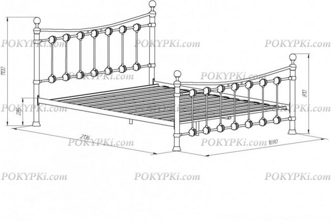 Двухспальная кровать «Эльда» (габаритные размеры в милиметрах) Двухспальная кровать «Эльда» (габаритные размеры в милиметрах)