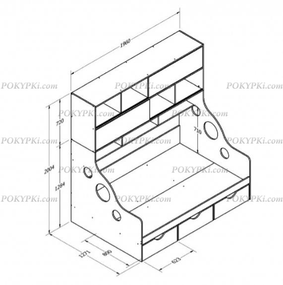 Модульная кровать Дельта 21.02 с антресолью Модульная кровать Дельта 21.02 с антресолью