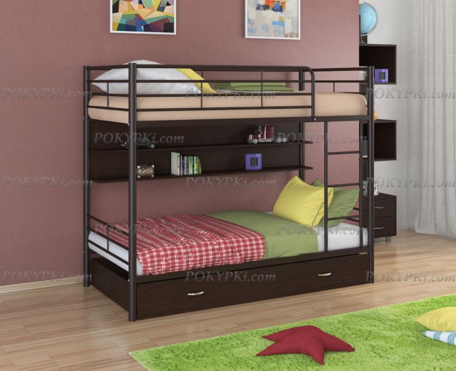 Двухъярусная кровать Севилья 3- с ящиком и полкой венге Двухъярусная кровать Севилья 3- с ящиком и полкой венге