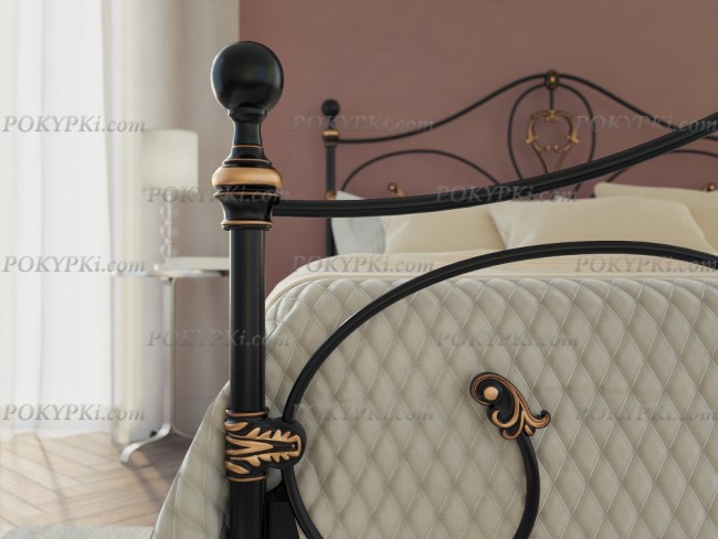 Черная двуспальная кованая кровать Dreamline Melania с золочением